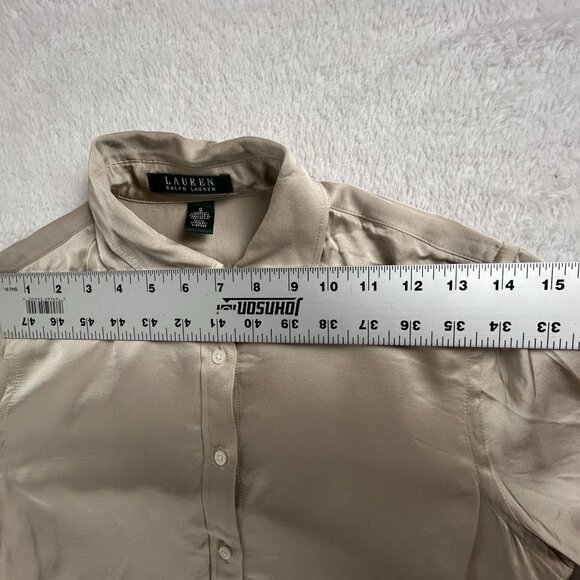 Lauren Ralph Lauren Womens Beige Long-Sleeve Button-Up Shirt Blouse Small Casual - Picture 5 of 7